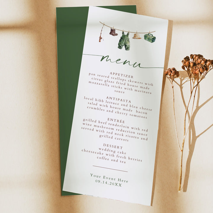 ZANDER Little Fisherman Western Clothesline Baby Shower Menu Cards