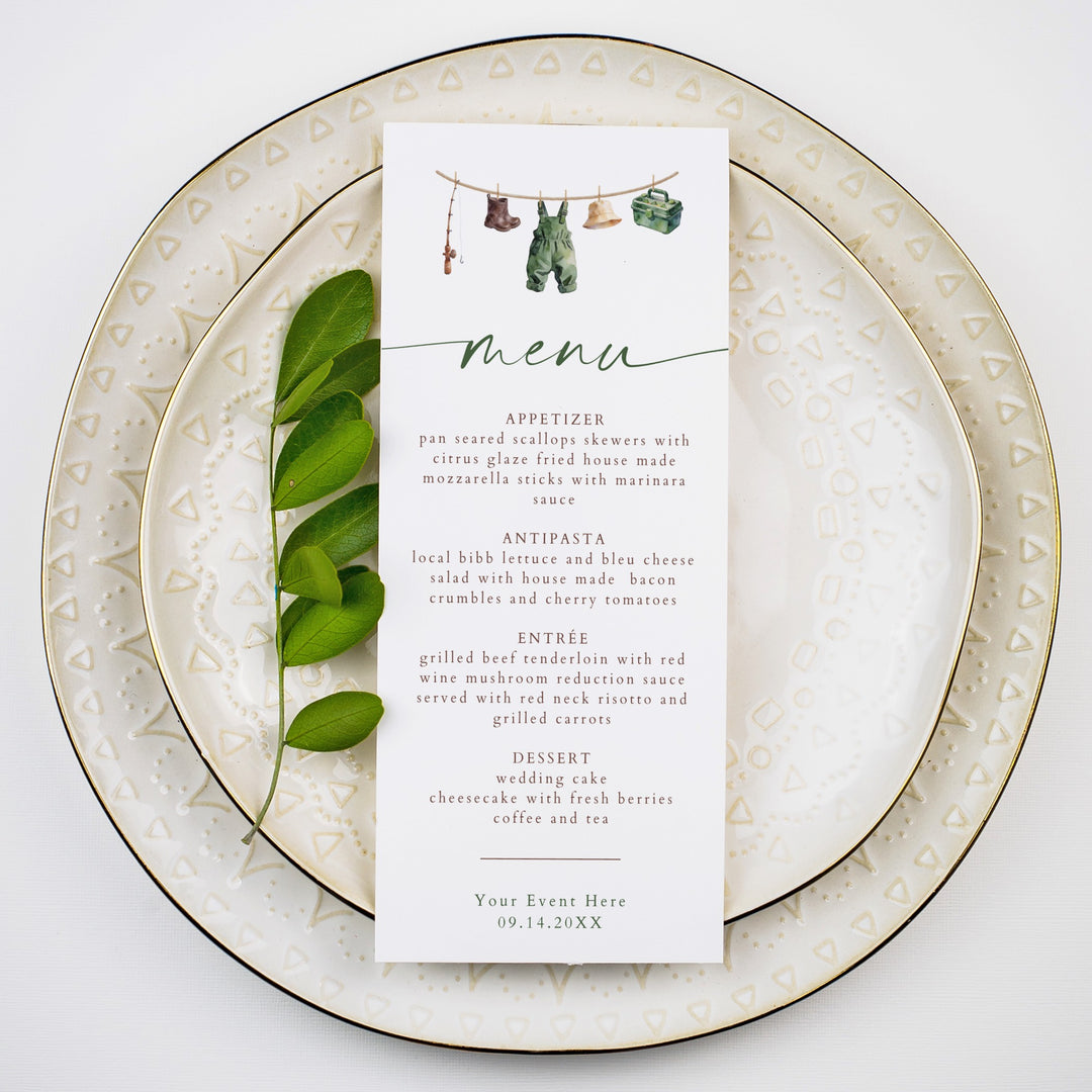 ZANDER Little Fisherman Western Clothesline Baby Shower Menu Cards