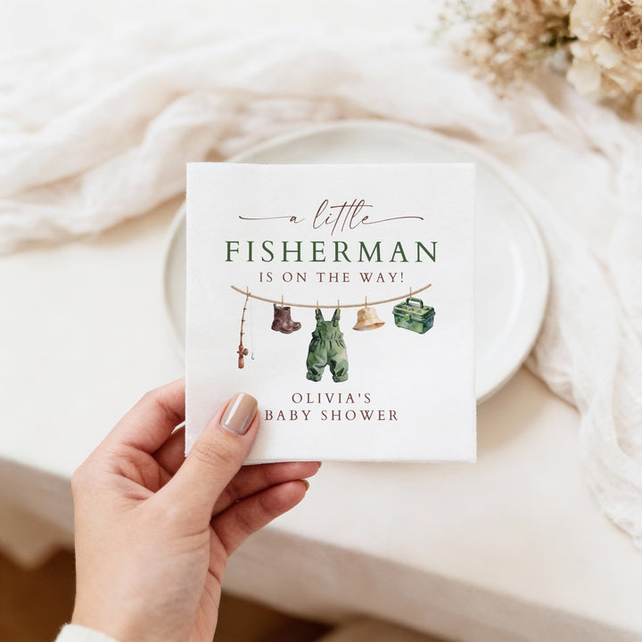 ZANDER Little Fisherman On the Way Clothesline Baby Shower Napkins