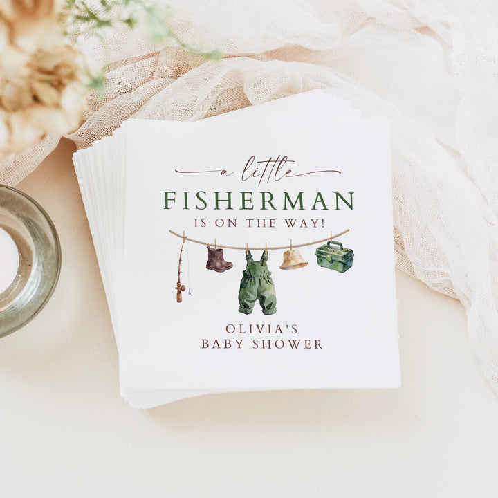 ZANDER Little Fisherman On the Way Clothesline Baby Shower Napkins
