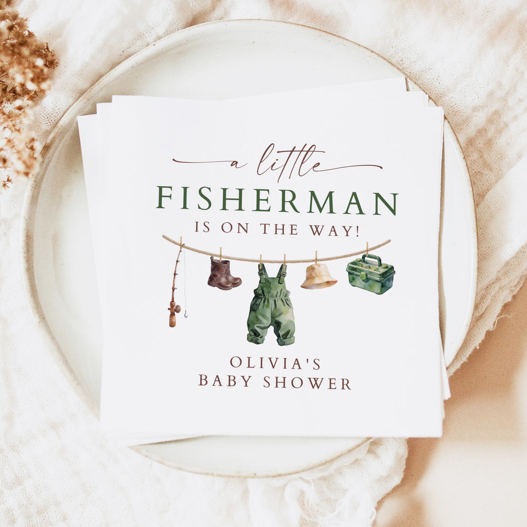 ZANDER Little Fisherman On the Way Clothesline Baby Shower Napkins