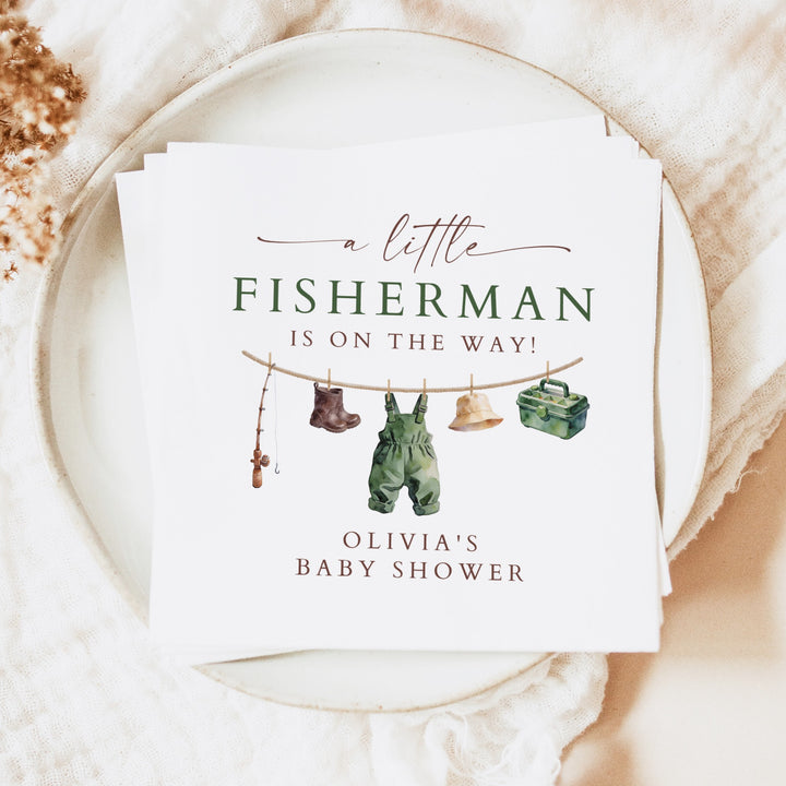 ZANDER Little Fisherman On the Way Clothesline Baby Shower Napkins