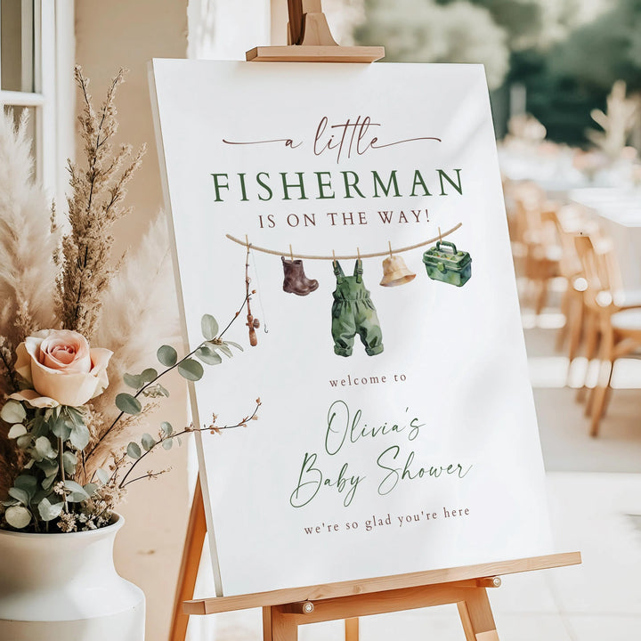 ZANDER Little Fisherman On The Way Clothesline Baby Shower Welcome Sign