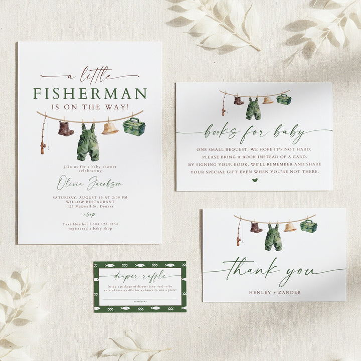 ZANDER Little Fisherman On the Way Fishing Baby Shower Invitation Suite