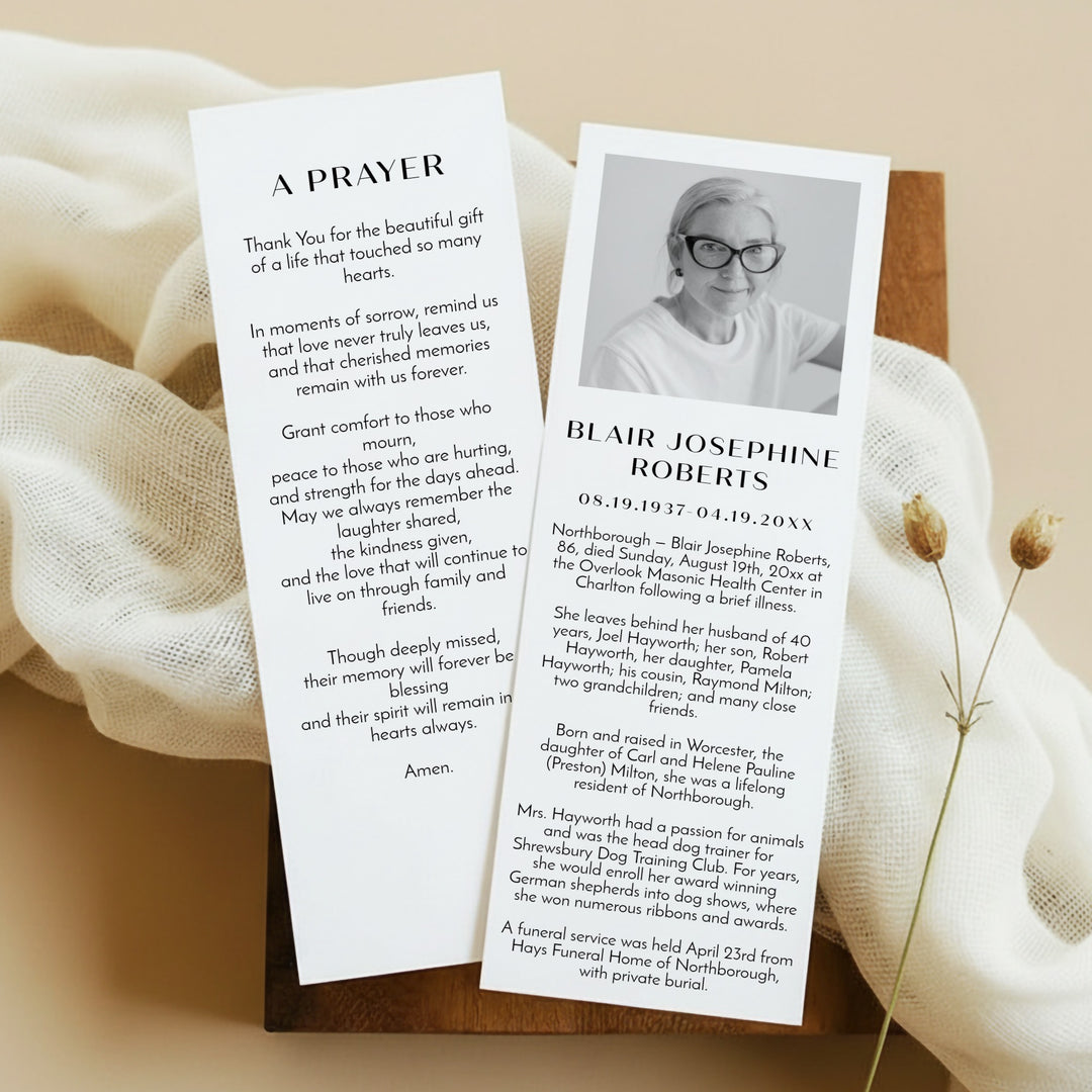 ZARA Black & White Modern Minimalist Unlaminated Memorial Prayer Bookmark