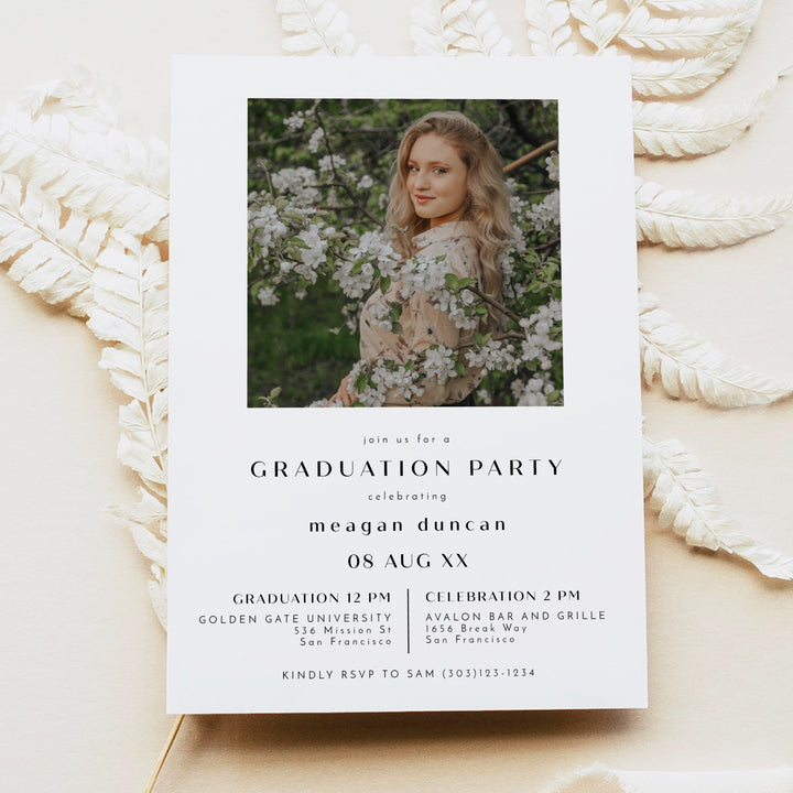 ZARA Minimalist Modern Graduation Party Photo Invitation