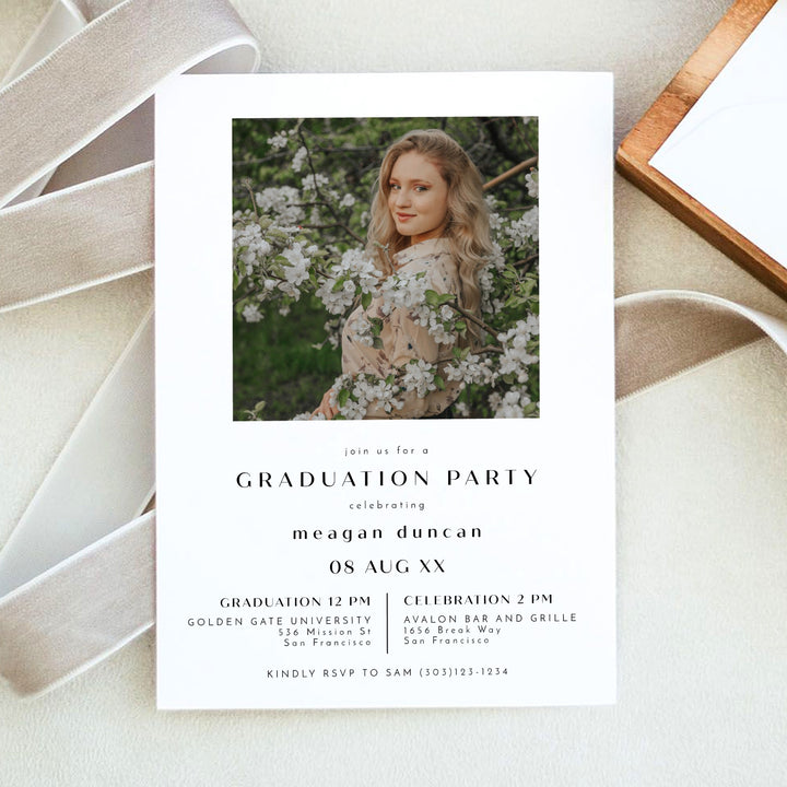 ZARA Minimalist Modern Graduation Party Photo Invitation