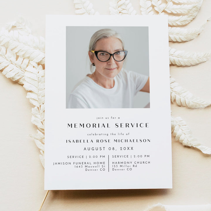 ZARA Modern Minimalist Memorial Service Announcement with Photo
