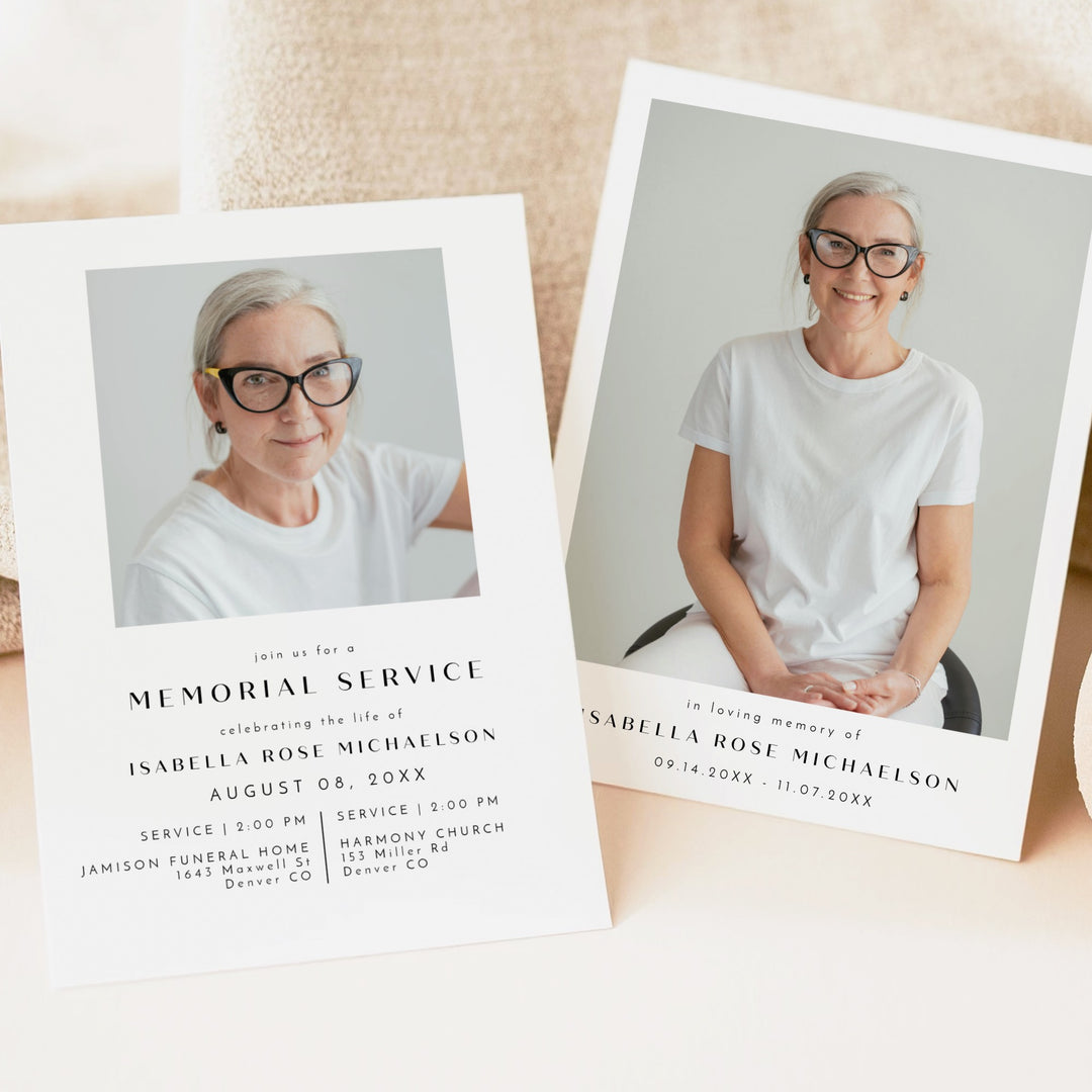 ZARA Modern Minimalist Memorial Service Announcement with Photo