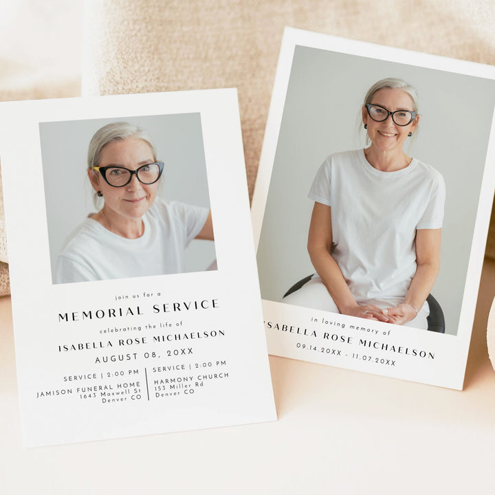 ZARA Modern Minimalist Memorial Service Announcement with Photo