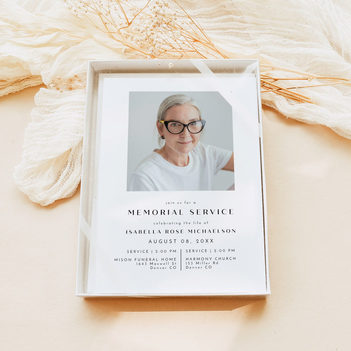 ZARA Modern Minimalist Memorial Service Announcement with Photo