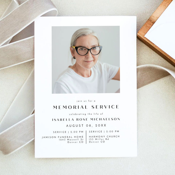 ZARA Modern Minimalist Memorial Service Announcement with Photo