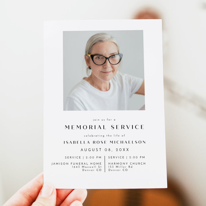 ZARA Modern Minimalist Memorial Service Announcement with Photo