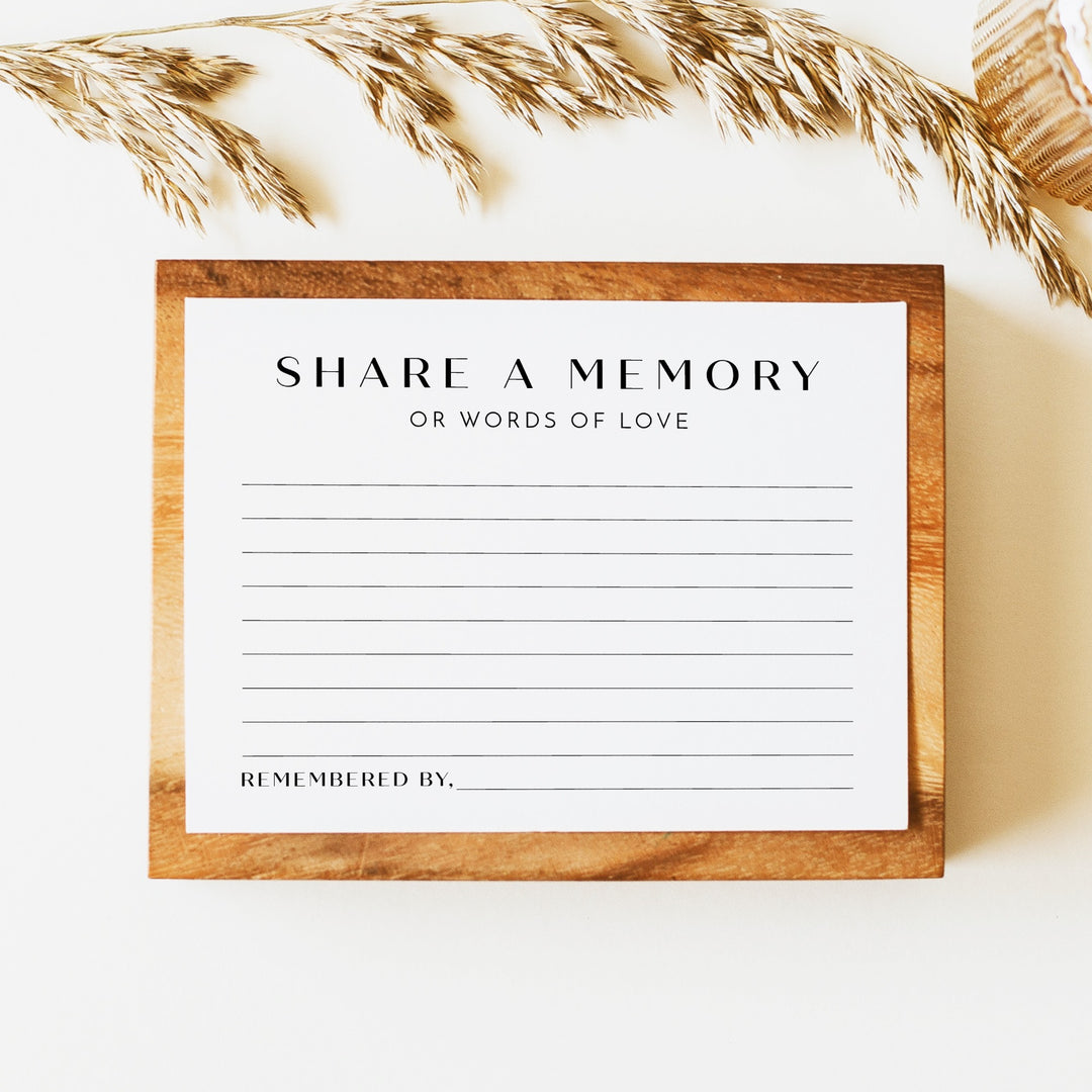 ZARA Classic Minimalist Share A Memory Funeral Card