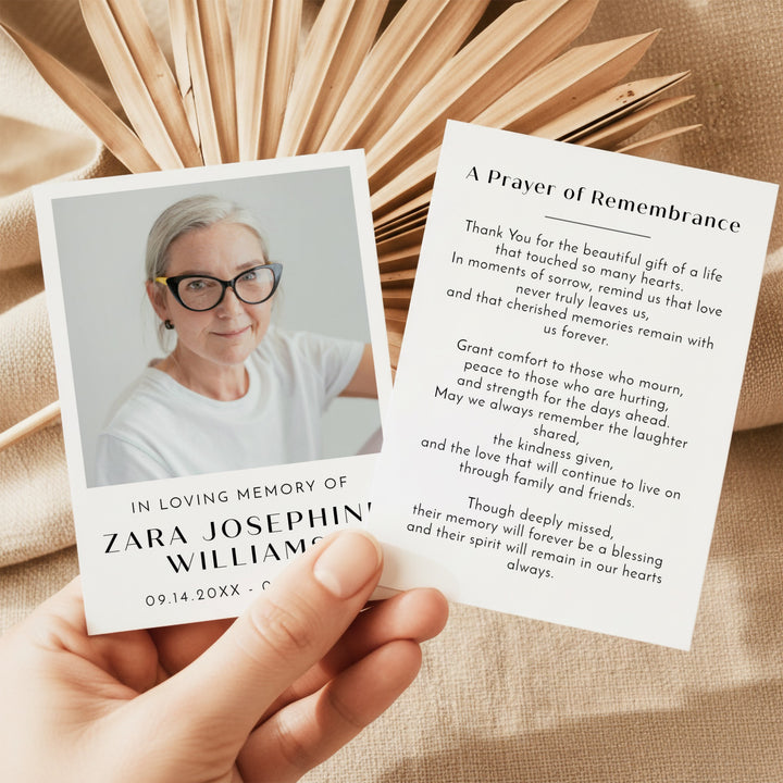 ZARA In Loving Memory Memorial Prayer Card with Photo