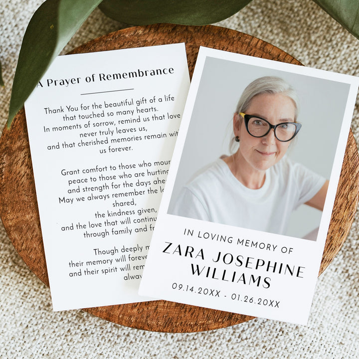 ZARA In Loving Memory Memorial Prayer Card with Photo