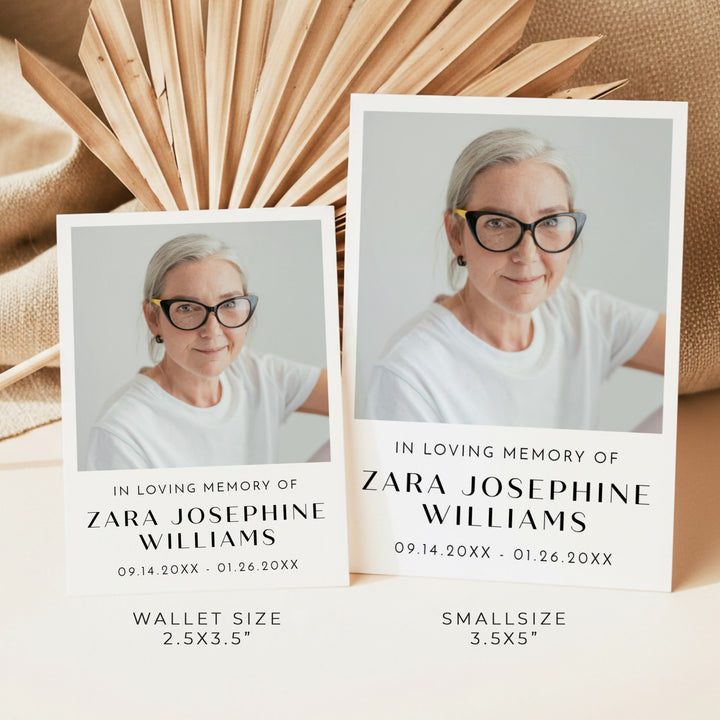ZARA In Loving Memory Memorial Prayer Card with Photo